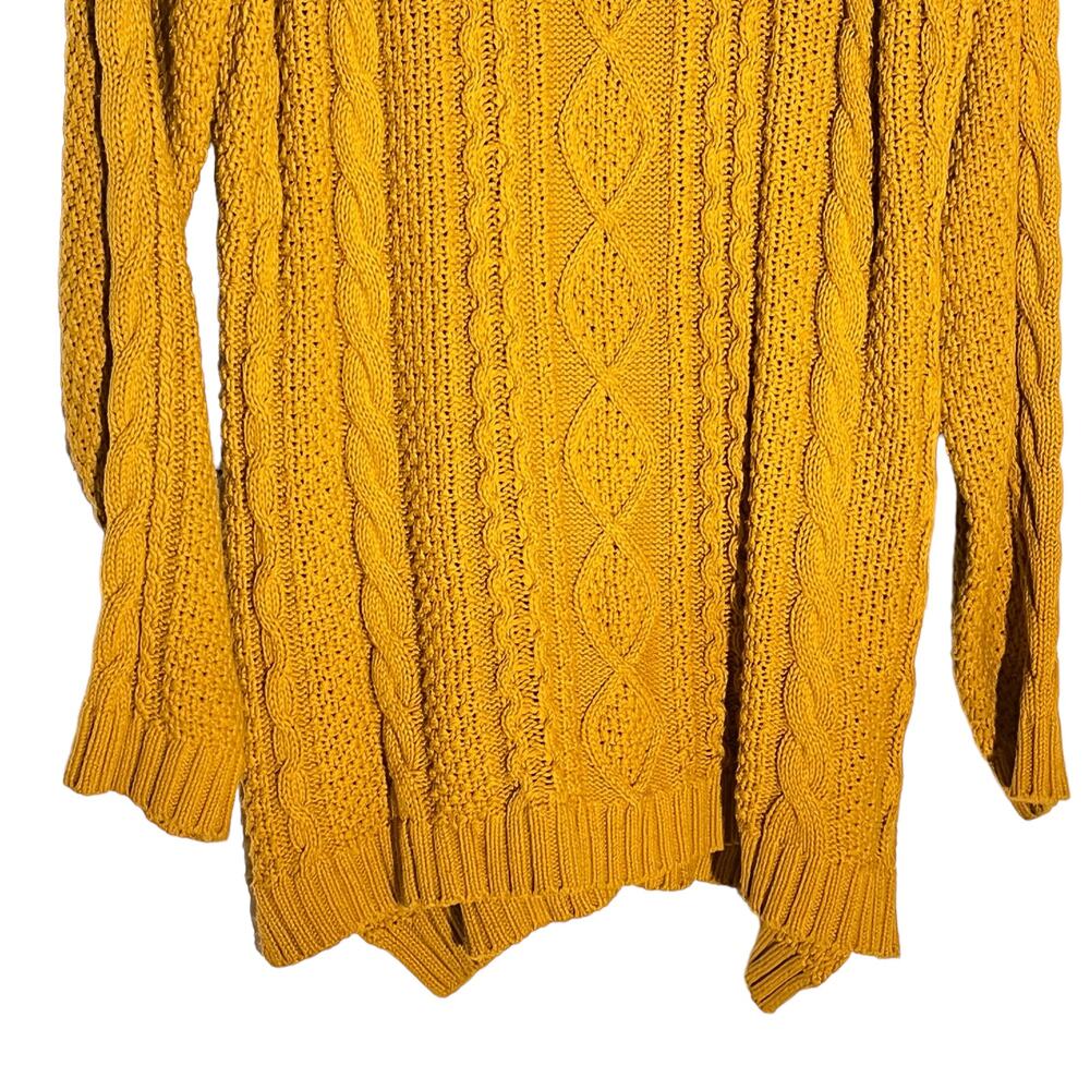 Cable Knit Cowl Neck Oversized Mustard Long Sleeve Sweater - Picture 6 of 9